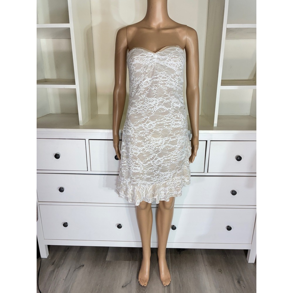 Princess Polly Hailees Lace Strapless Mini Dress Womens 12 White Ruffle Bodycon